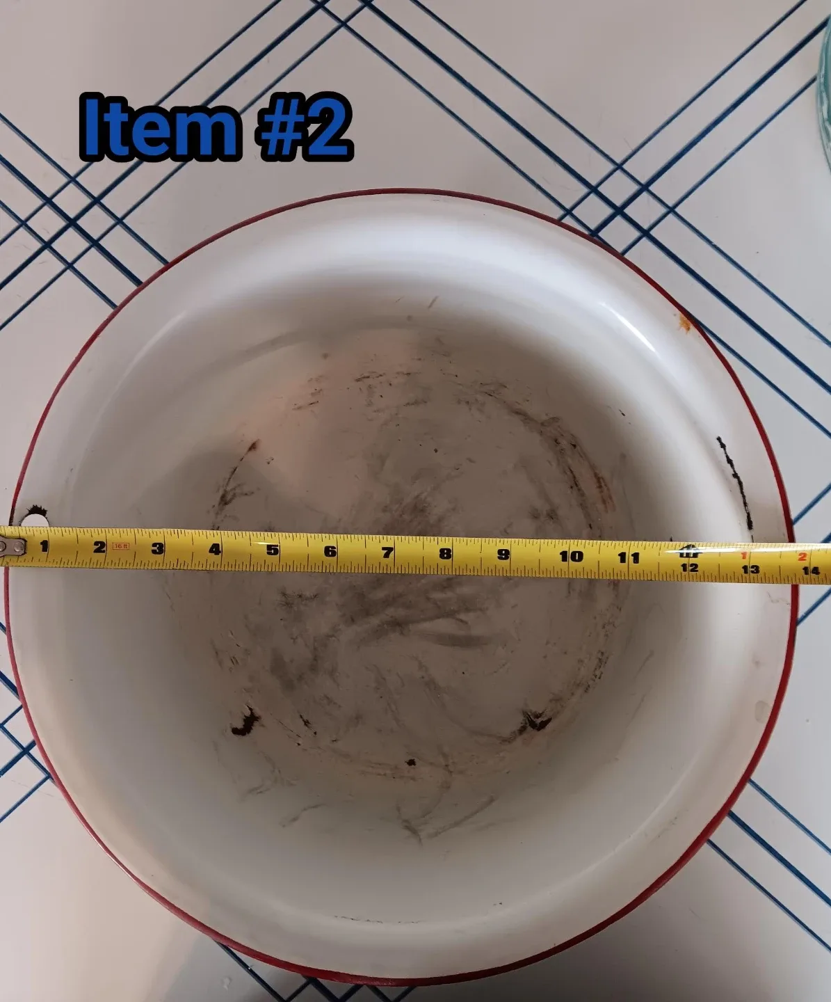 Vintage Enamelware Bowl - White with Red Trim