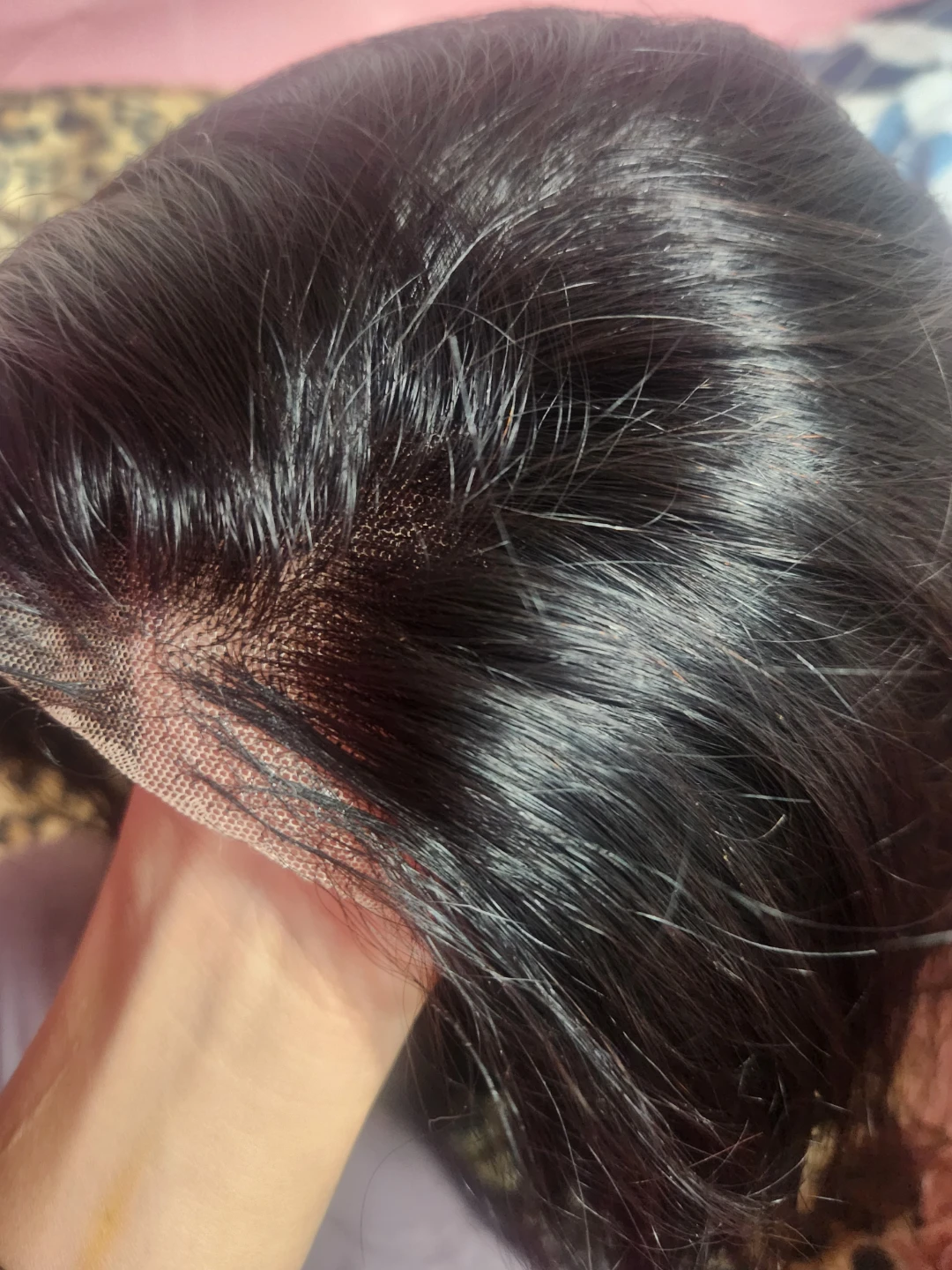 30" long human hair Black Wig