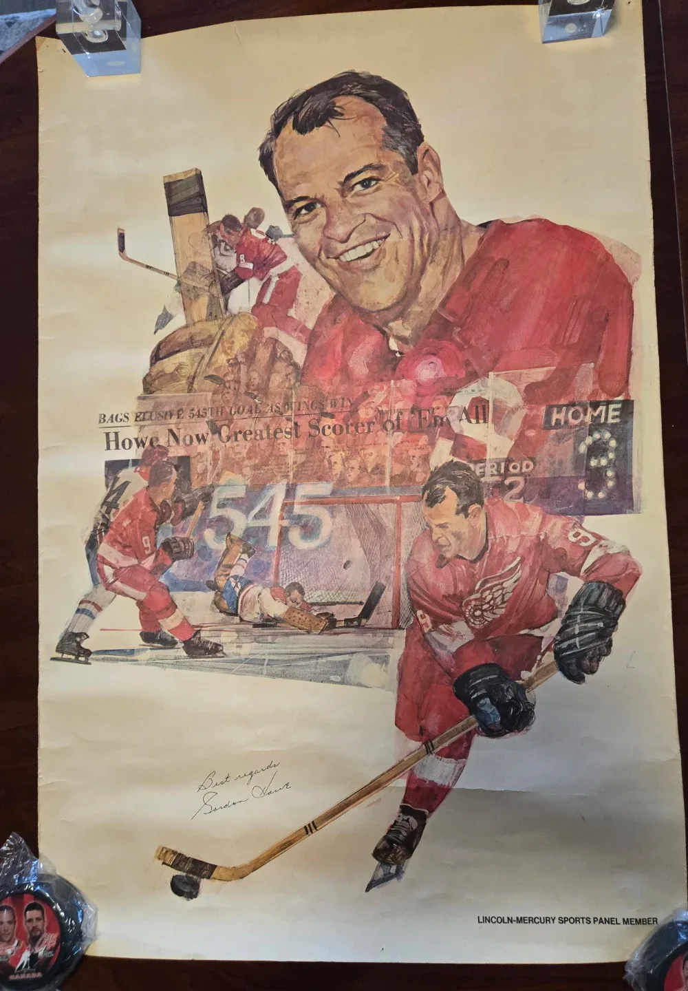 Vintage 1960's Original Signed Gordie Howe Poster