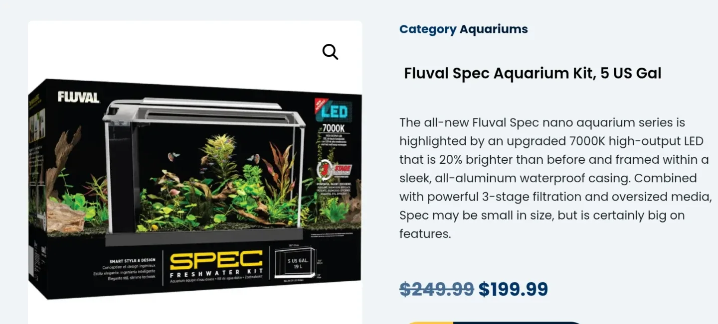 Fluval Spec 5 Gal Aquarium Kit + Accessories