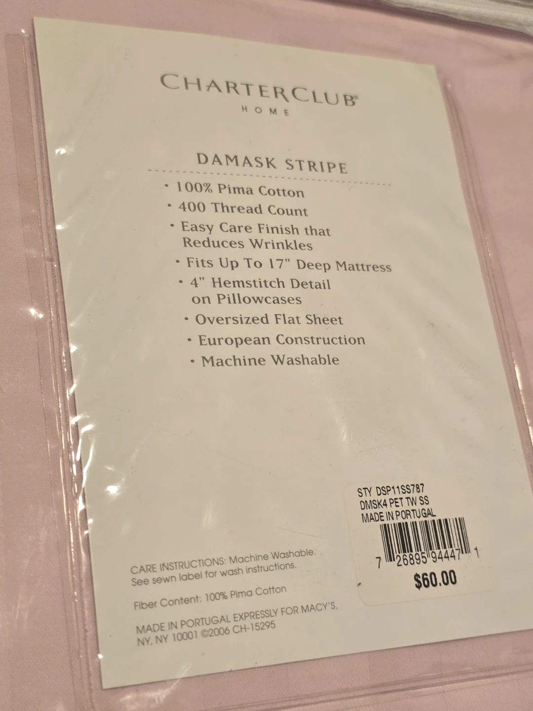 Charter Club Damask Stripe Twin Sheet Set - New - photo 3