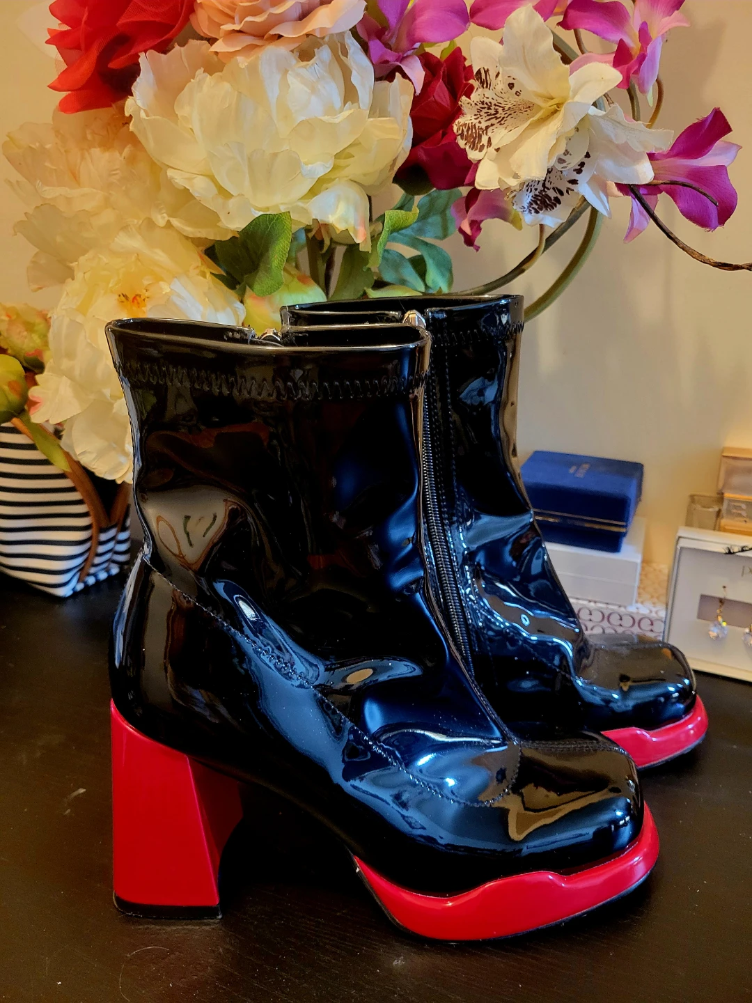 Black & Red Platform Ankle Boots - photo 3
