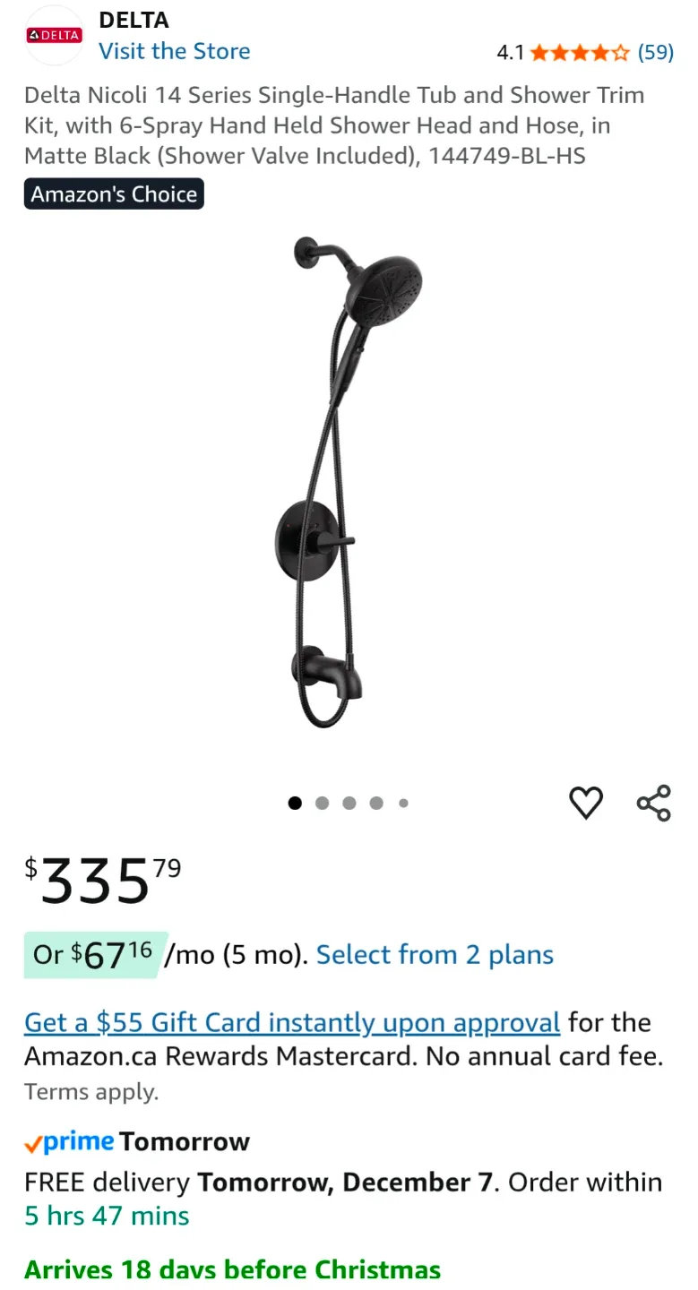 Delta shower and tub kit