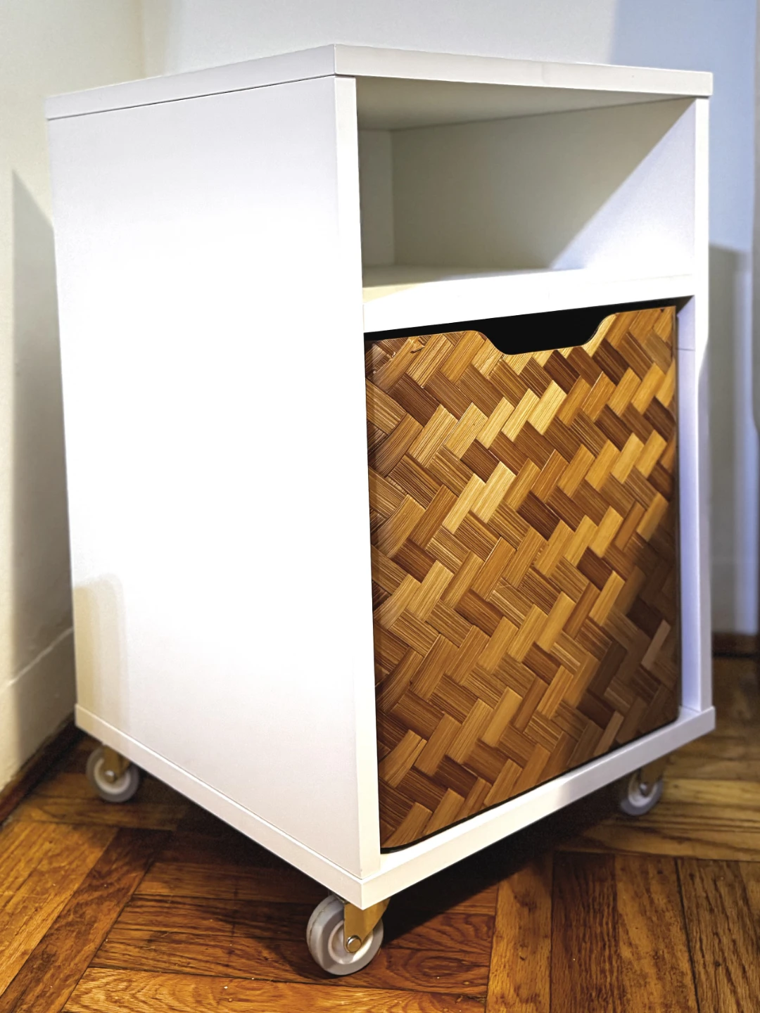 IKEA Vihals nightstand with Bullig basket