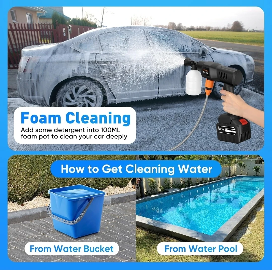 Portable Cordless Pressure Washer 600 PSI 21V 3.0Ah Powered - photo 5