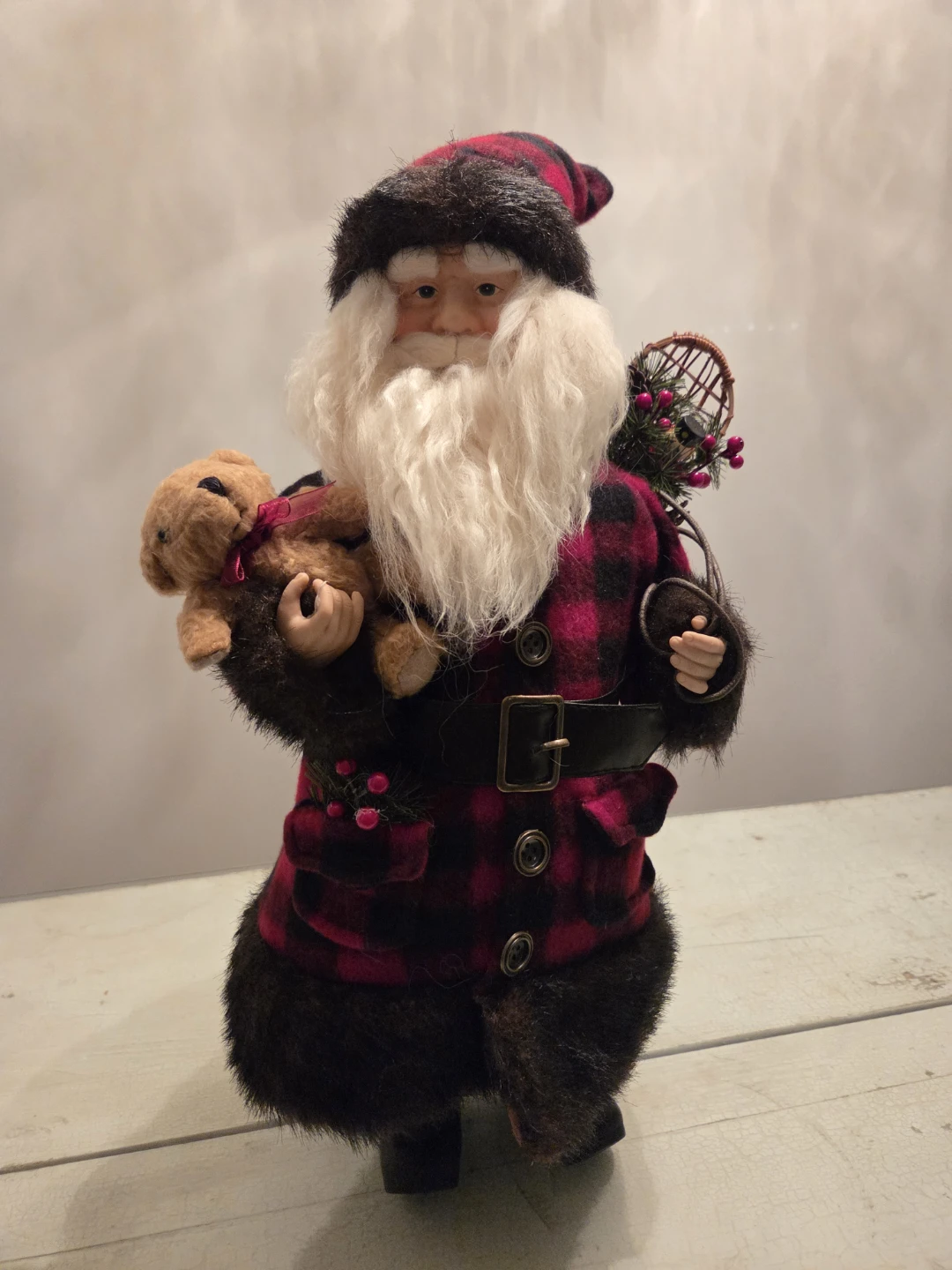 Santa Claus Figurine with Teddy Bear