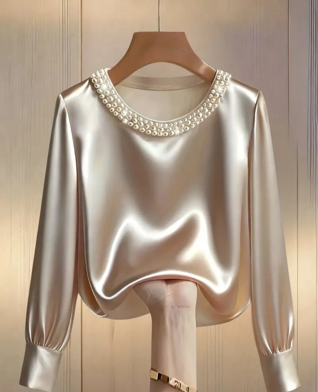 ✨ Elegant Pearl-Decorated Long Sleeve Top ✨