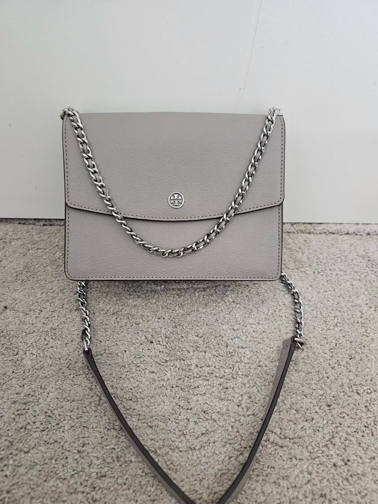 Authentic Tory Burch Grey Leather Crossbody Bag