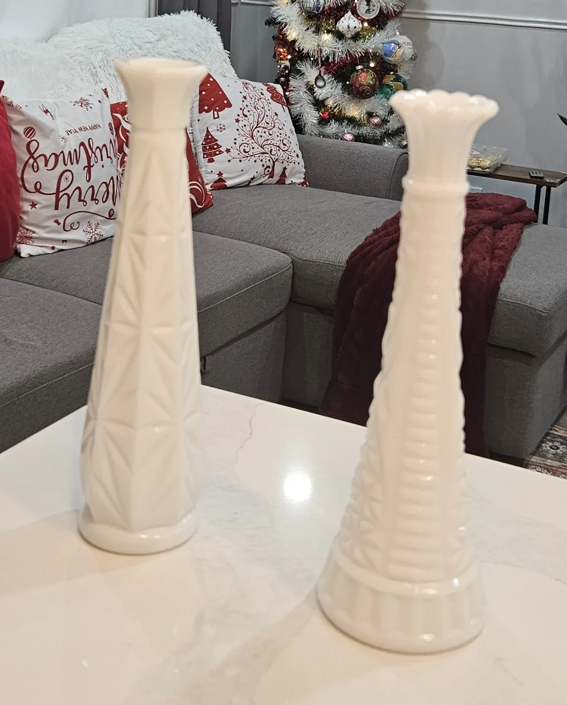 Vintage Milk Glass Vases - Set of 2