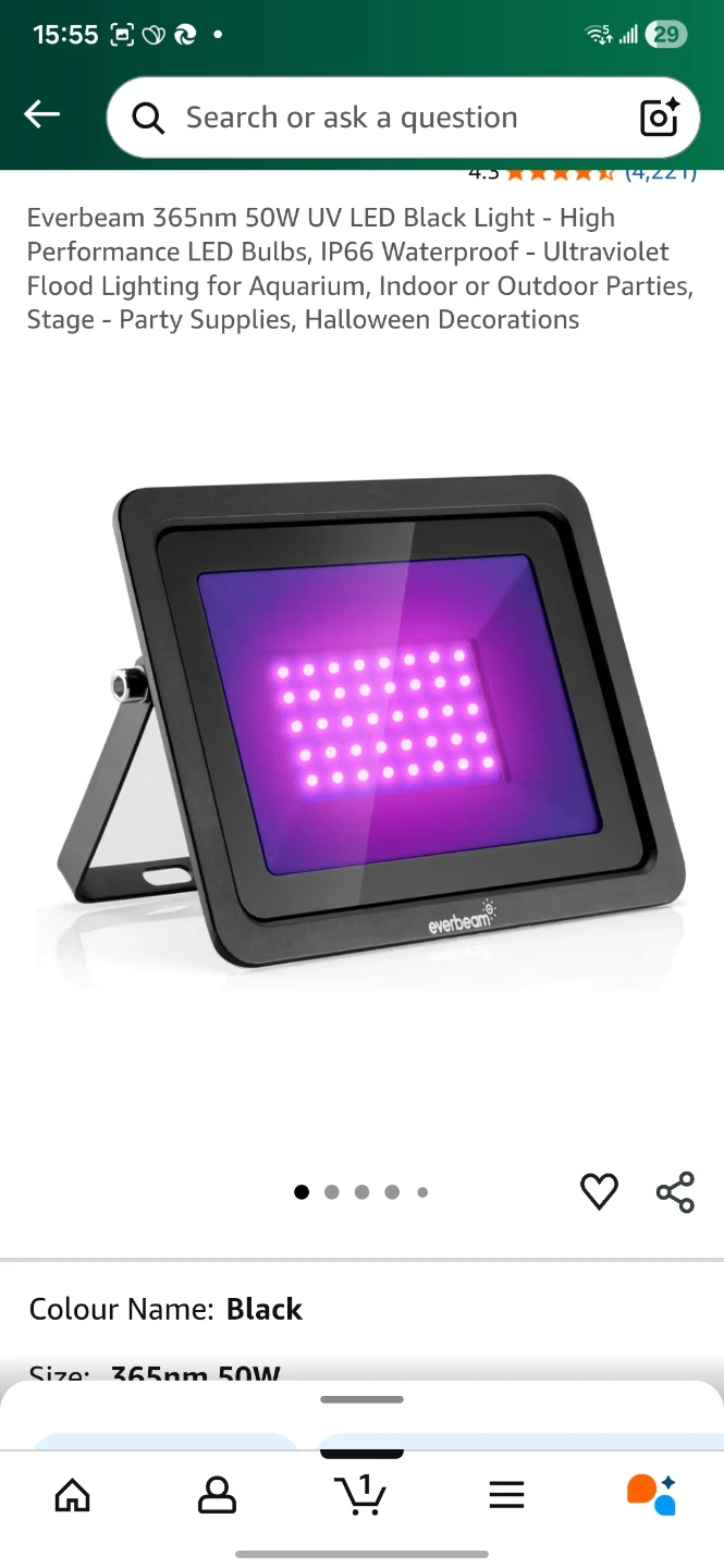 Everbeam 365nm 50W UV LED Black Light - Black