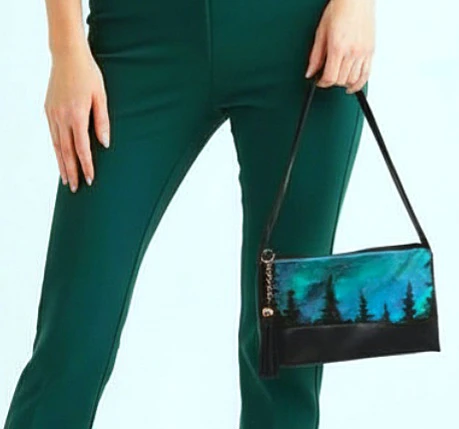 👜Hand Painted Leather Purse with Tassle Keychain👜
