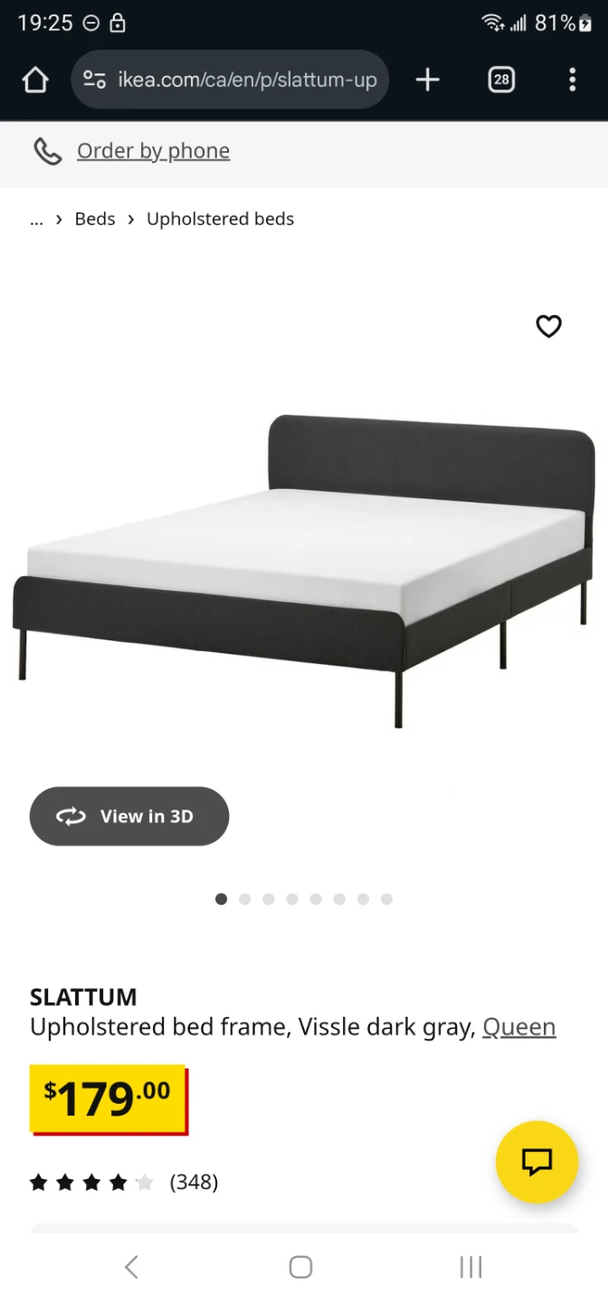 IKEA SLATTUM Queen Bed Frame - Dark Gray