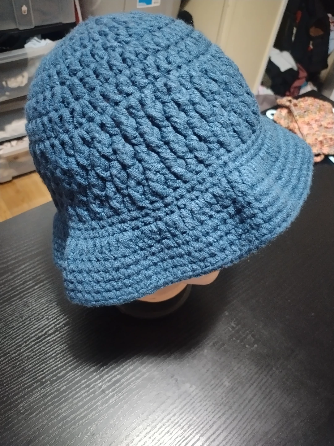 Handmade Knitted Blue Bucket Hat - photo 2