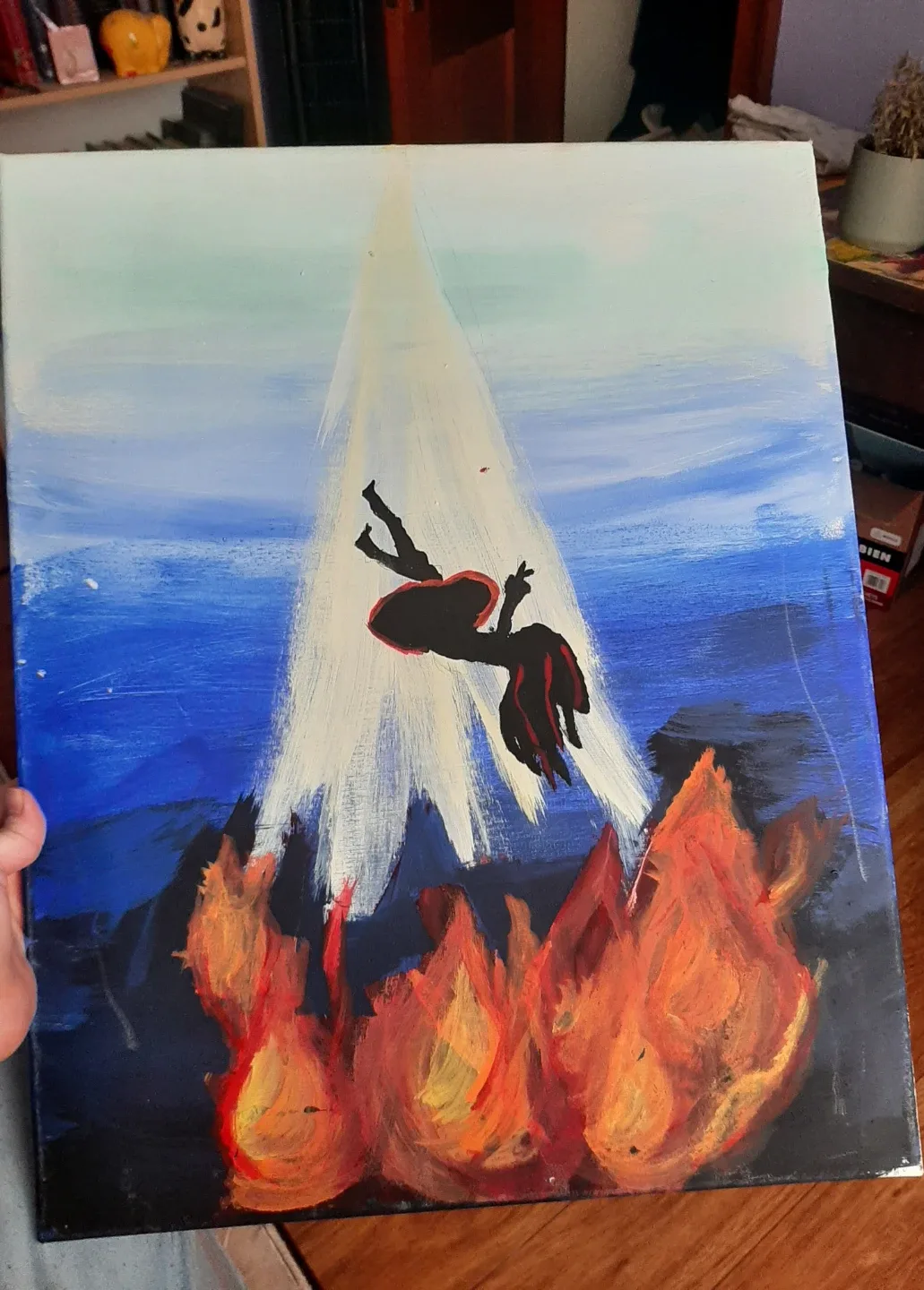 Painting of a Figure Falling into Flames