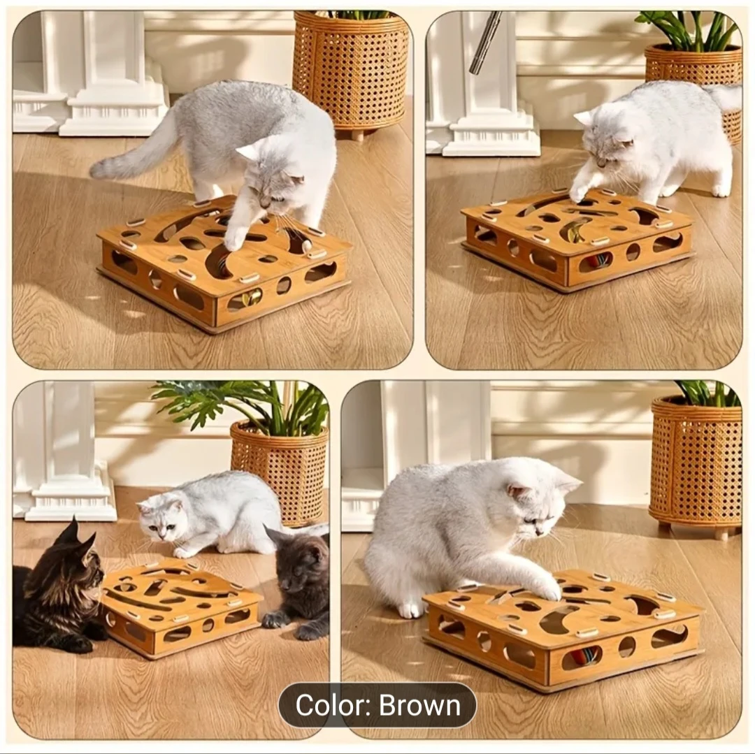 Wooden Interactive Cat Toy with Bell