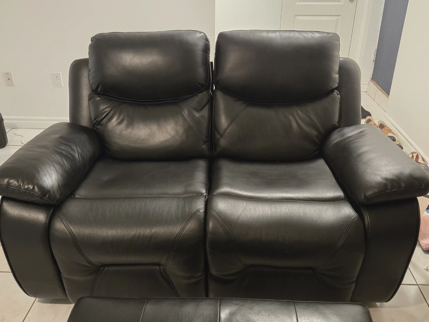 Black Leather Loveseat Recliner with Ottoman