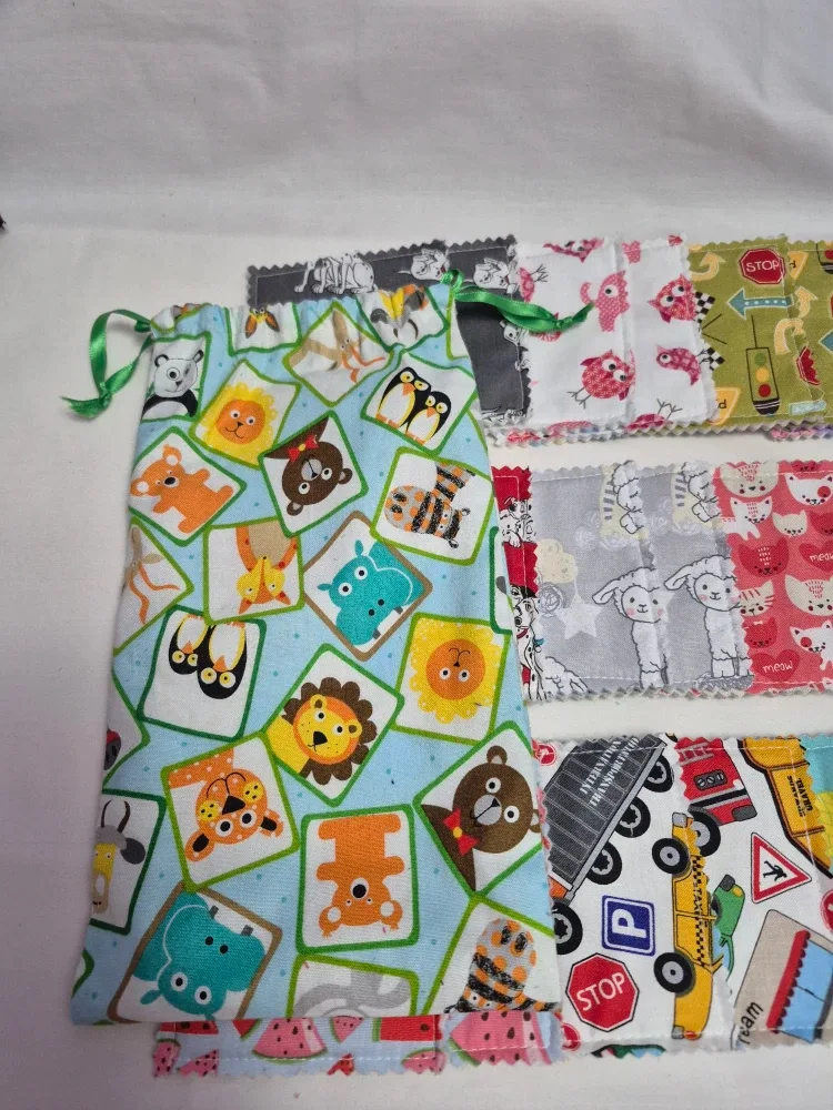 Scrap fabric matching game & Drawstring Bag memory game