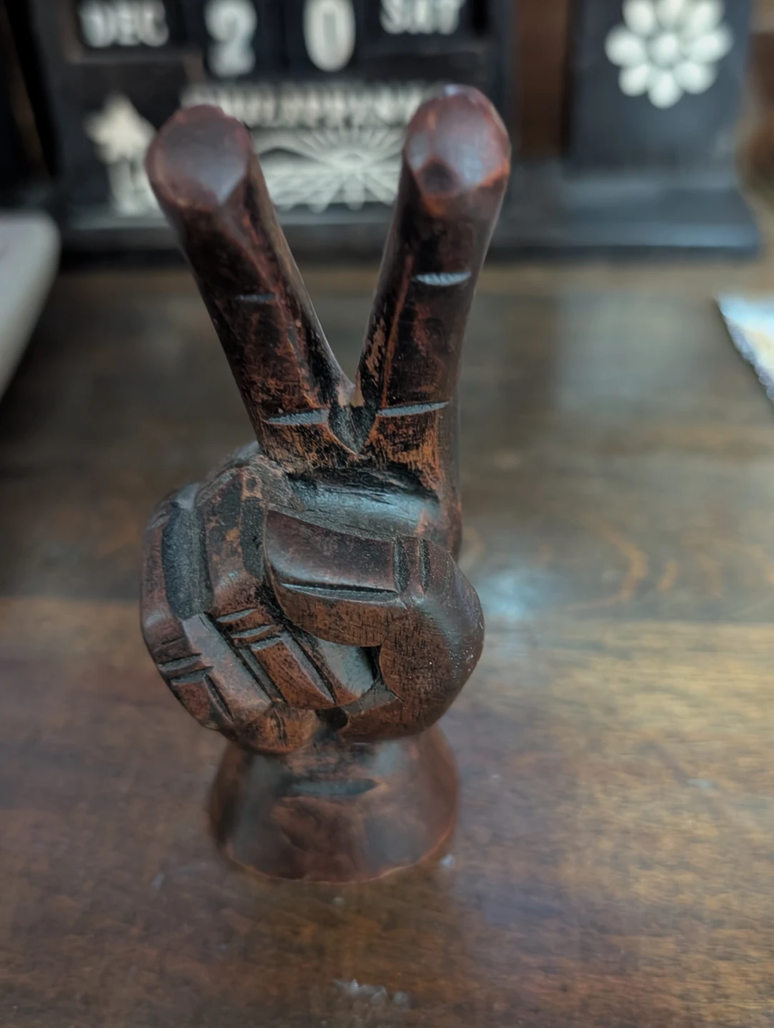 Wooden Peace Sign Figurine