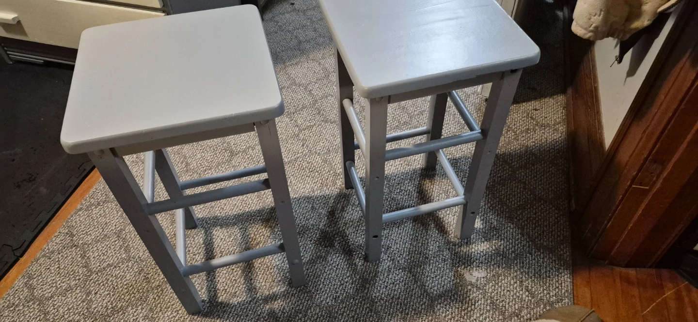Two Grey Wooden Stools