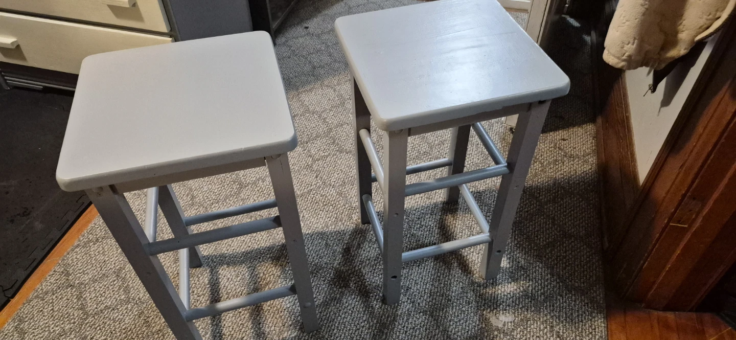 Two Grey Wooden Stools - photo 2