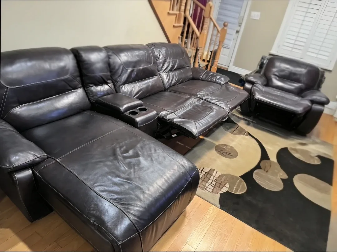 Genuine Leather Reclining Sofa & Chair Set image indicator(4)