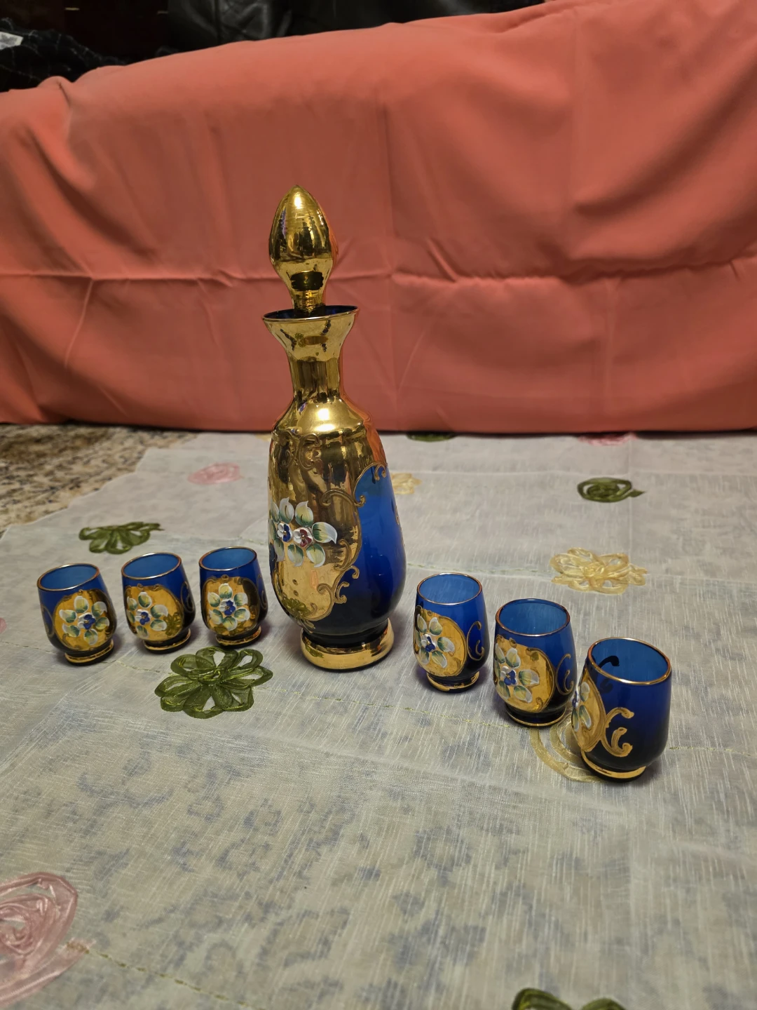 Vintage Gold & Blue Decanter Set - photo 2