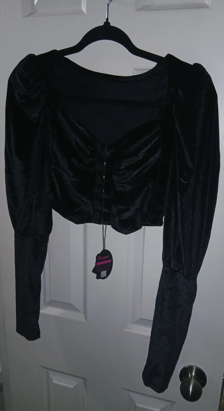 Velvet Puff Sleeve Corset Crop Top - (Small) - photo 2