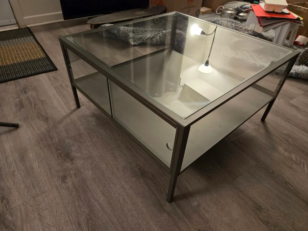 Modern glass and metal coffee table