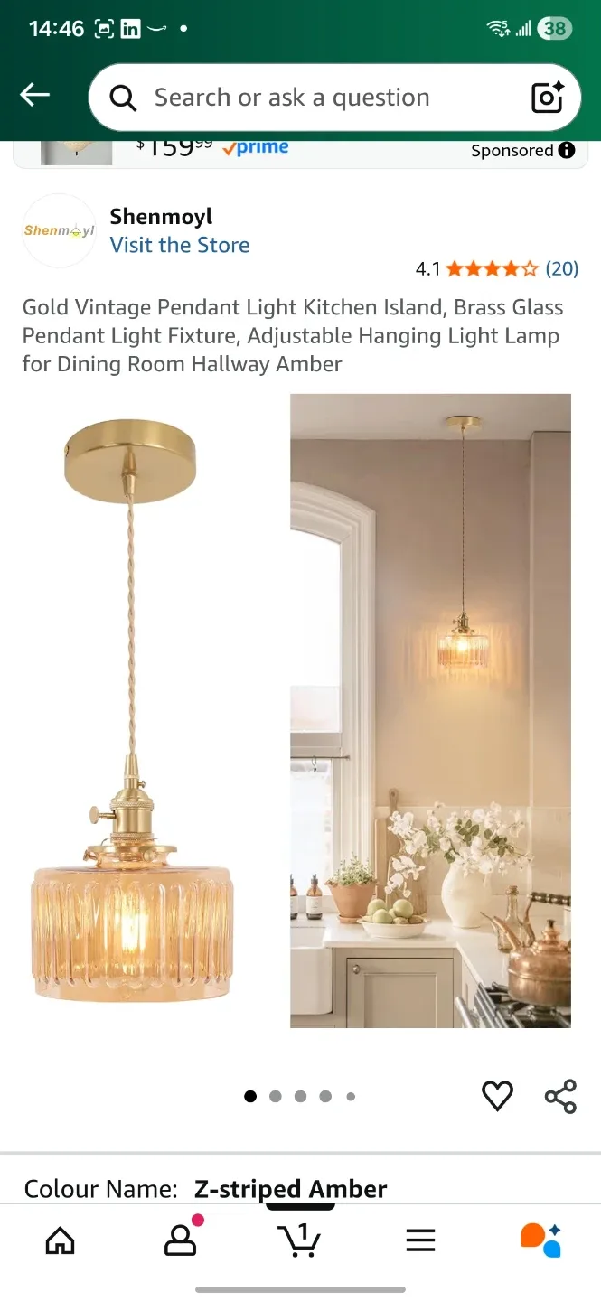 Z-striped Amber Pendant Light - 1 Light Hardwired