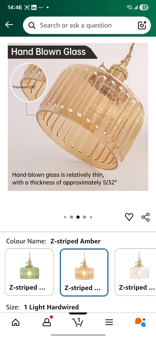 Z-striped Amber Pendant Light - 1 Light Hardwired - photo 3