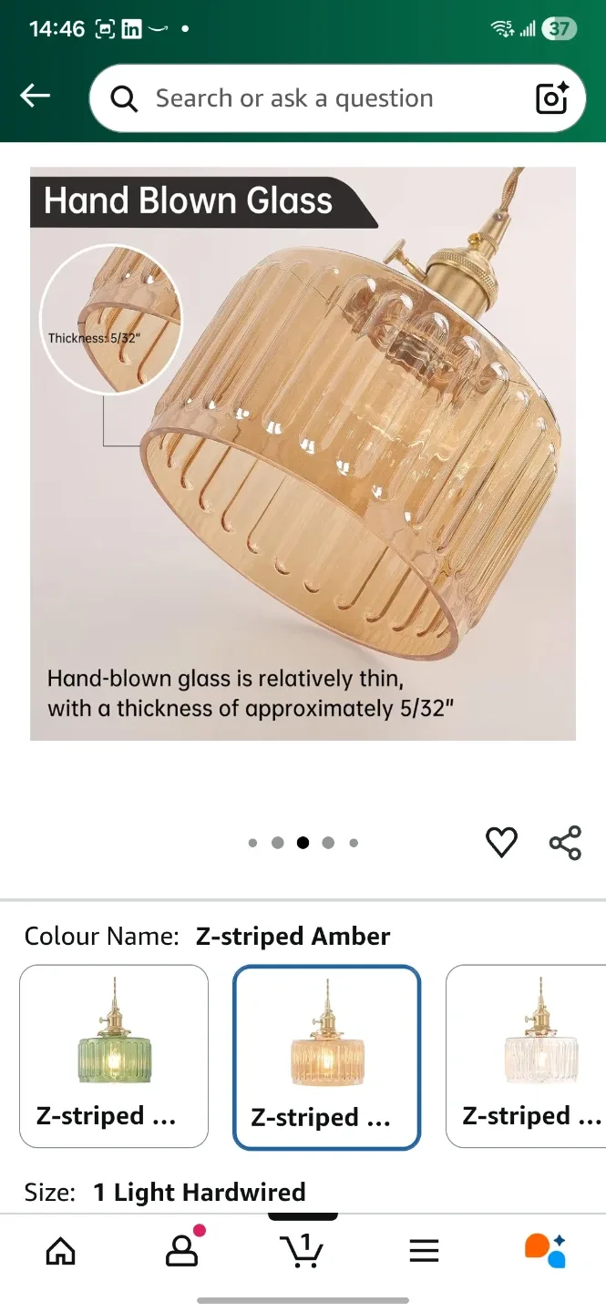 Z-striped Amber Pendant Light - 1 Light Hardwired image indicator(3)