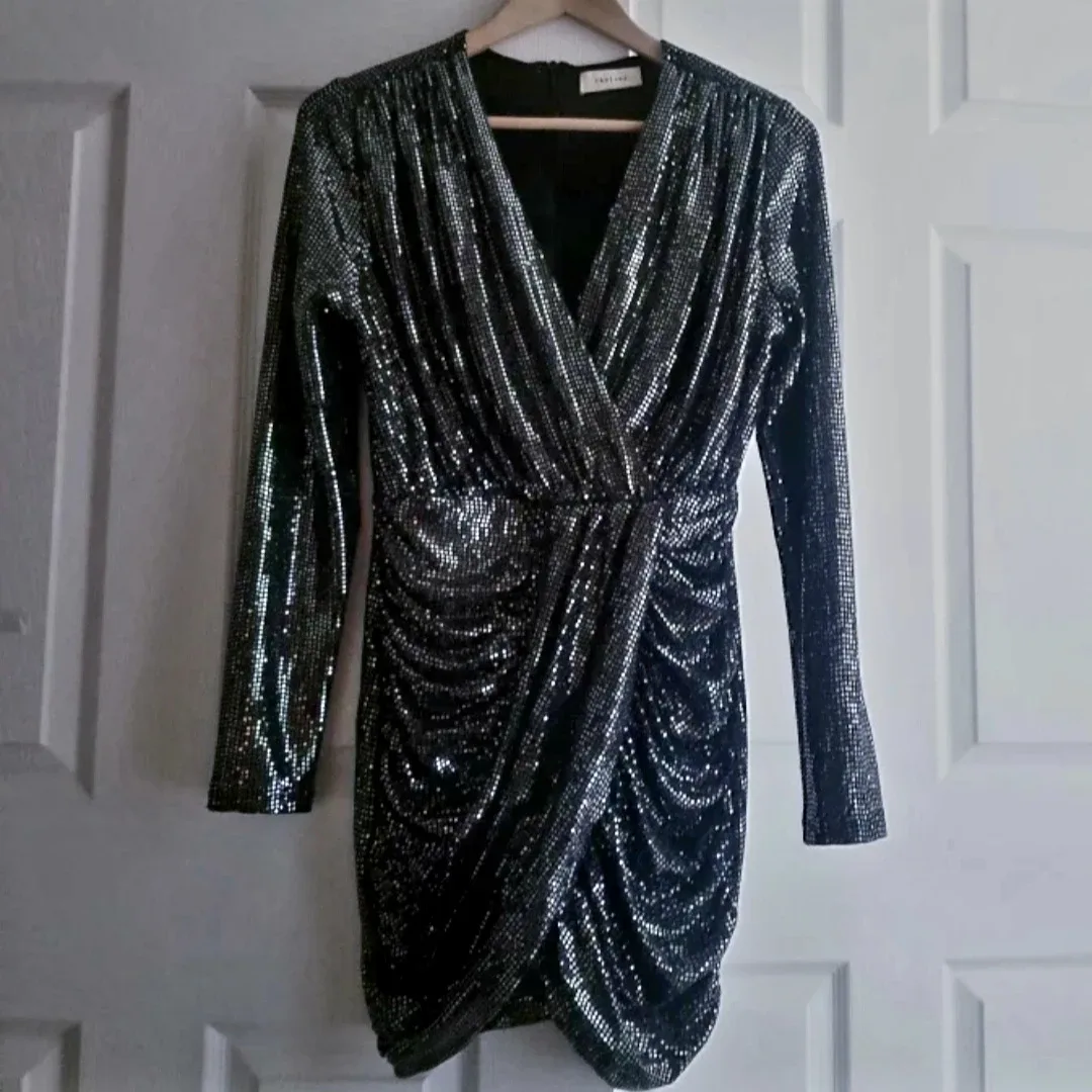 Black with Silver Sequins Glamorous Party Dress