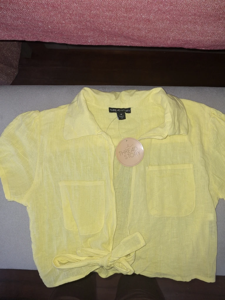Thread Story Yellow Tie-Front Top - Size M