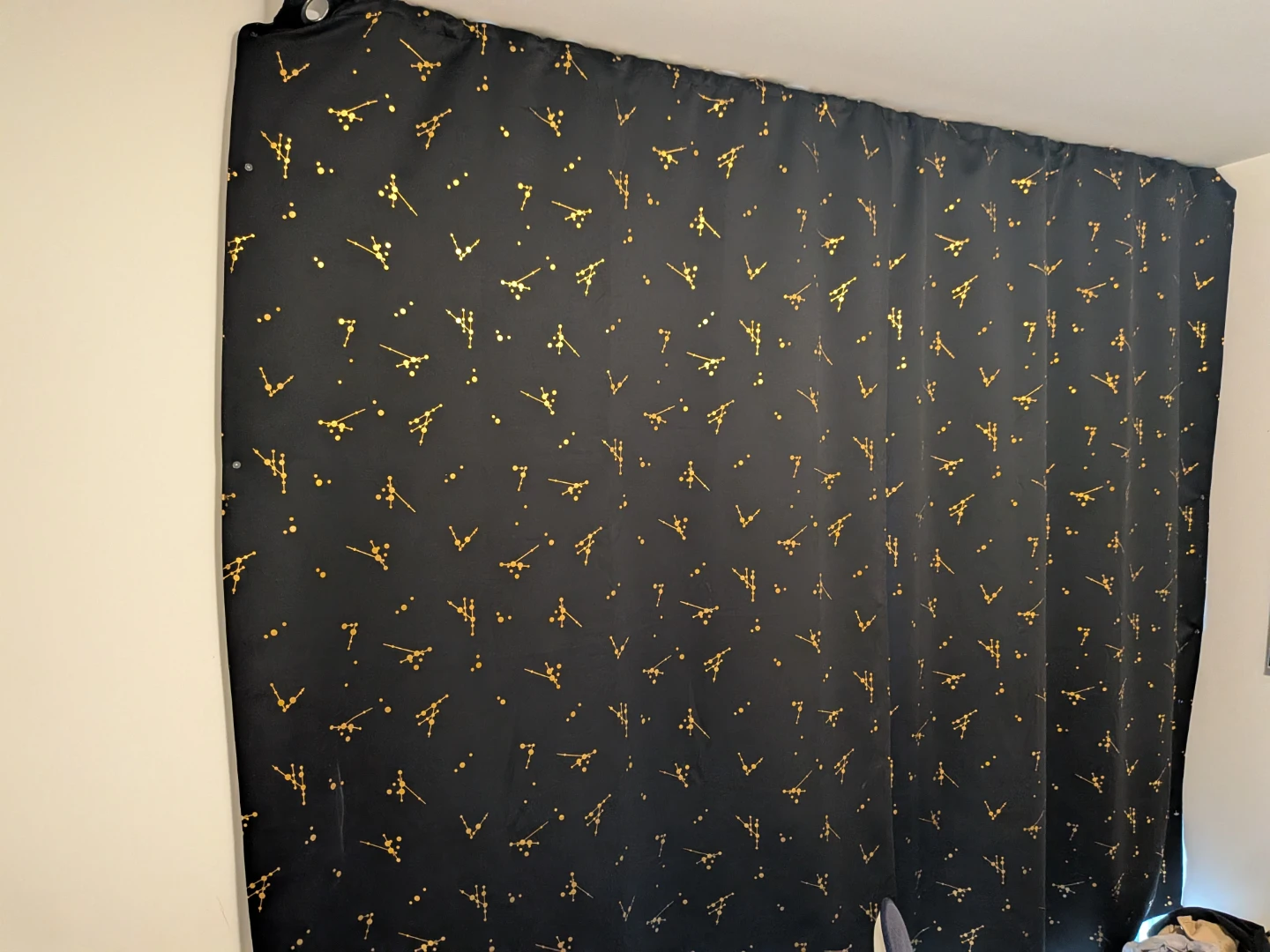 Blackout Curtain - Black with Gold Constellation Print