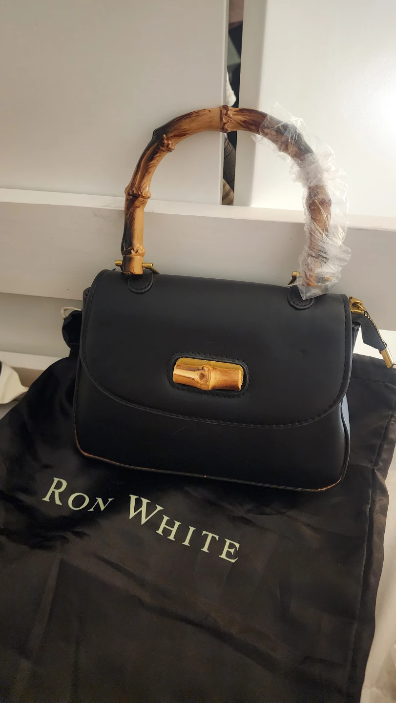 Ron White Black Leather Bamboo Handle Bag
