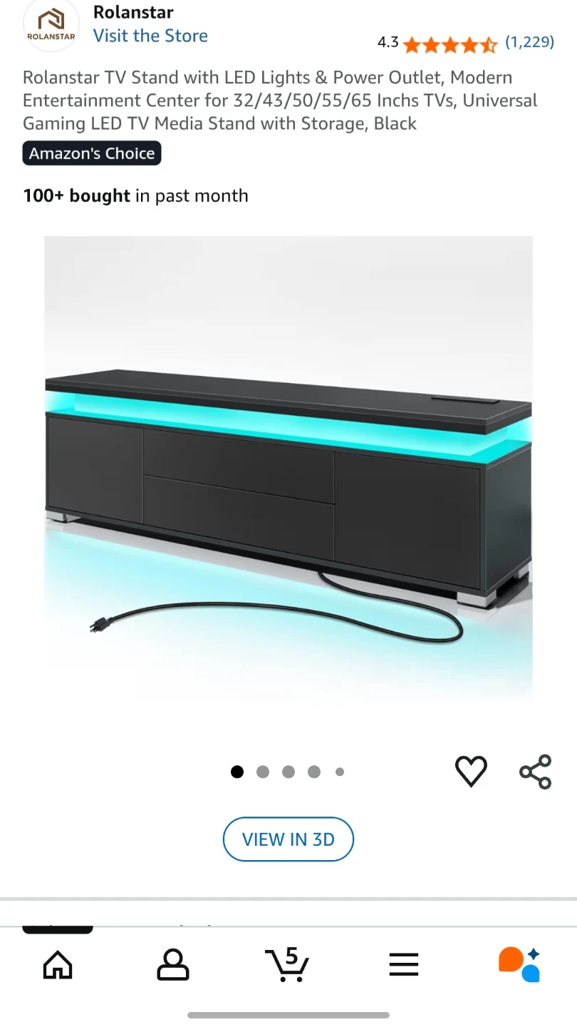 Rolanstar TV Stand with LED Lights - Black
