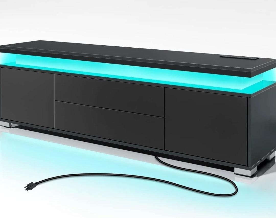 Rolanstar TV Stand with LED Lights - Black - photo 5
