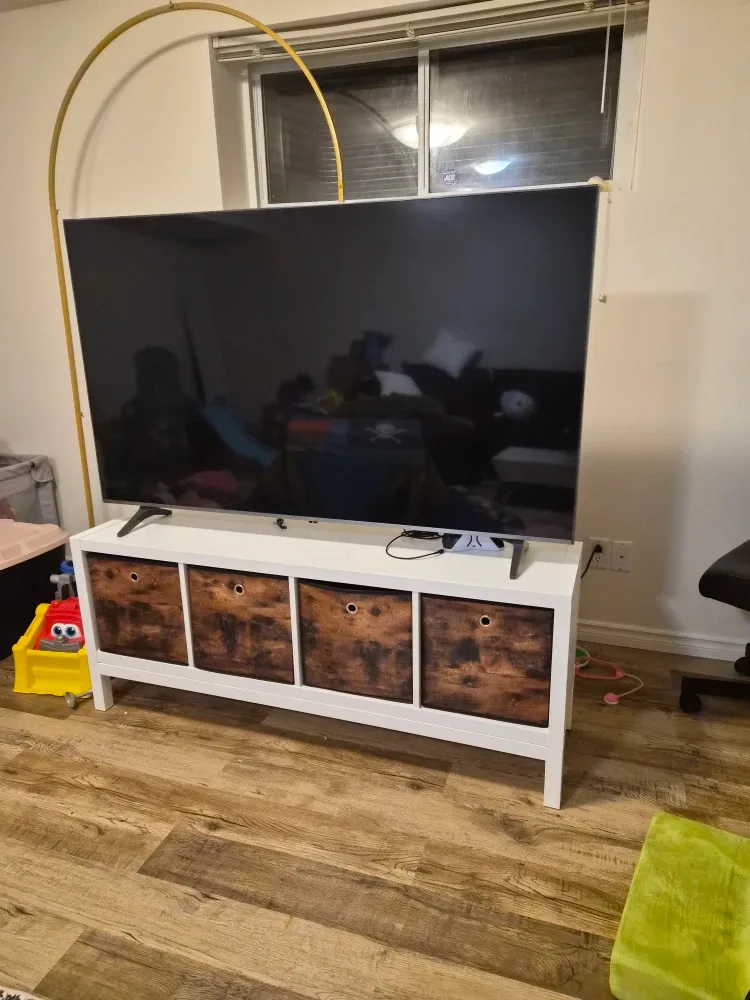 White TV Stand with 4 Storage Cubes