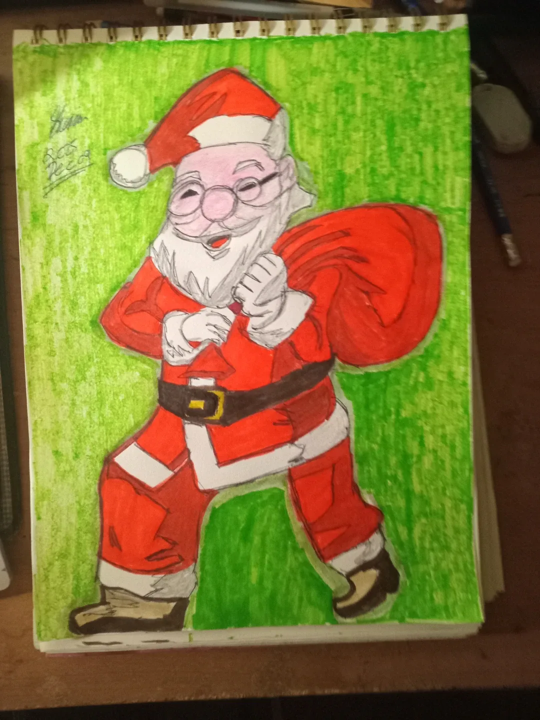 Coloured Red and Green Santa Clause Drawing