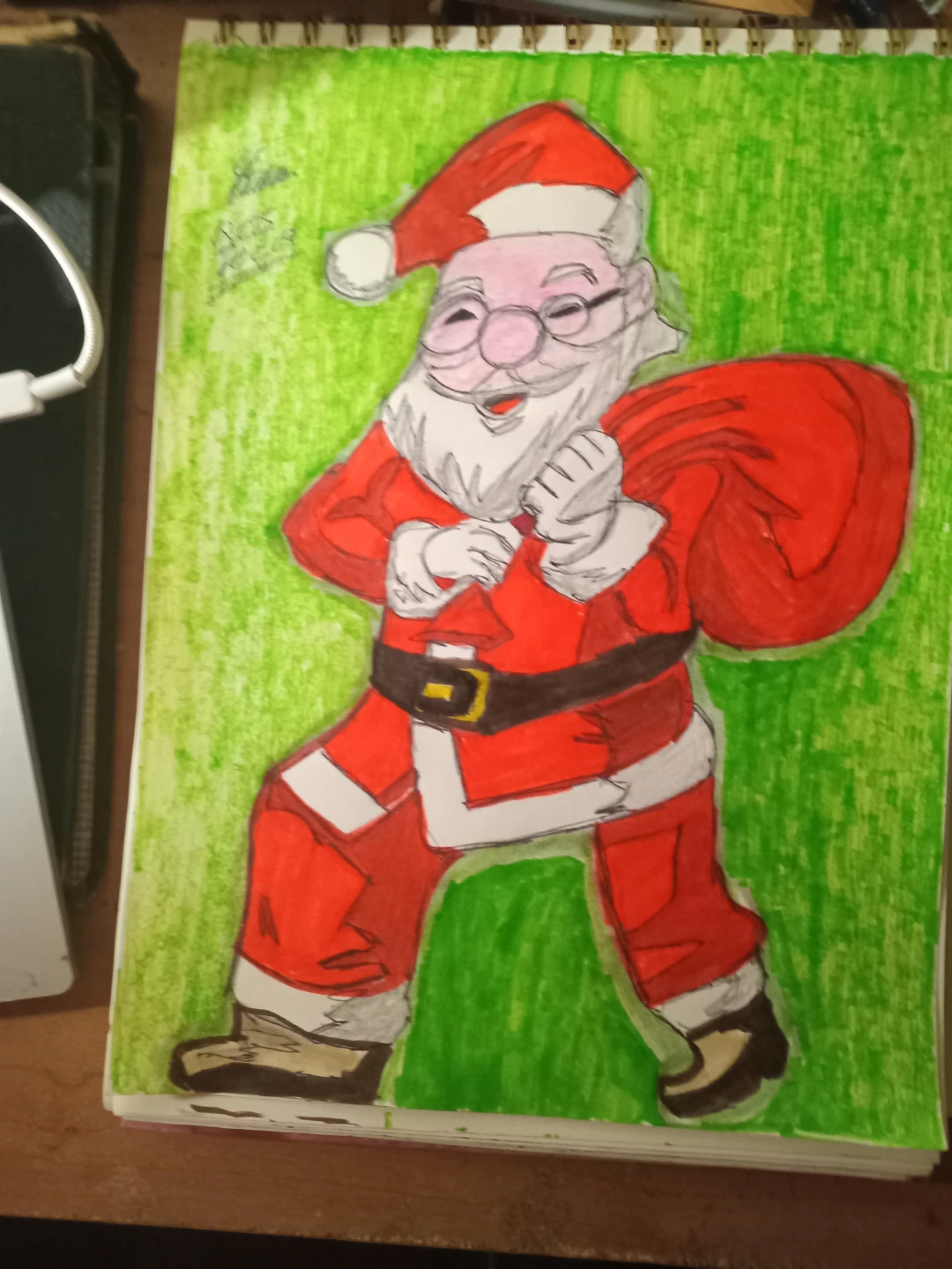 Coloured Red and Green Santa Clause Drawing - photo 2