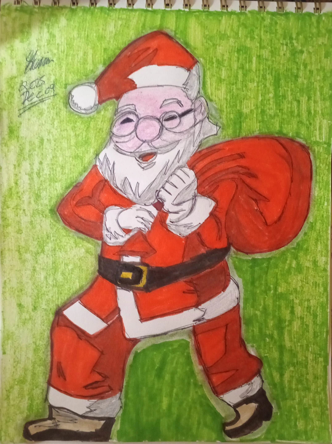 Coloured Red and Green Santa Clause Drawing - photo 3