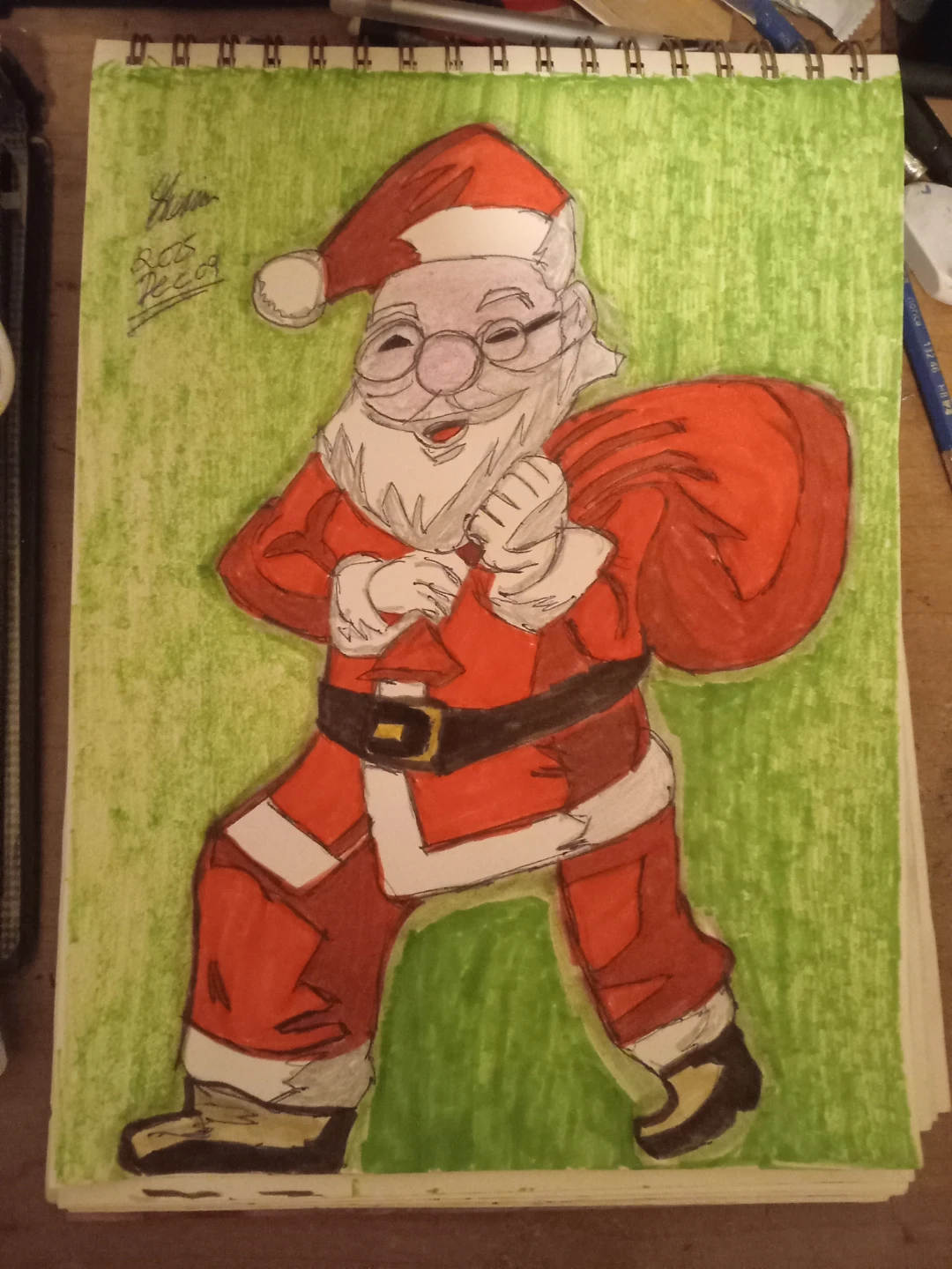 Coloured Red and Green Santa Clause Drawing - photo 4