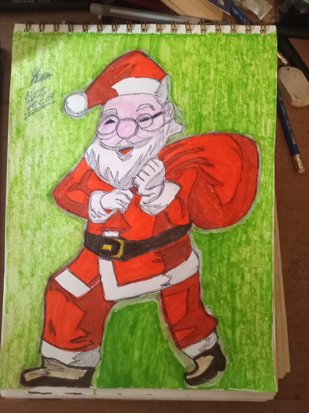 Coloured Red and Green Santa Clause Drawing - photo 5