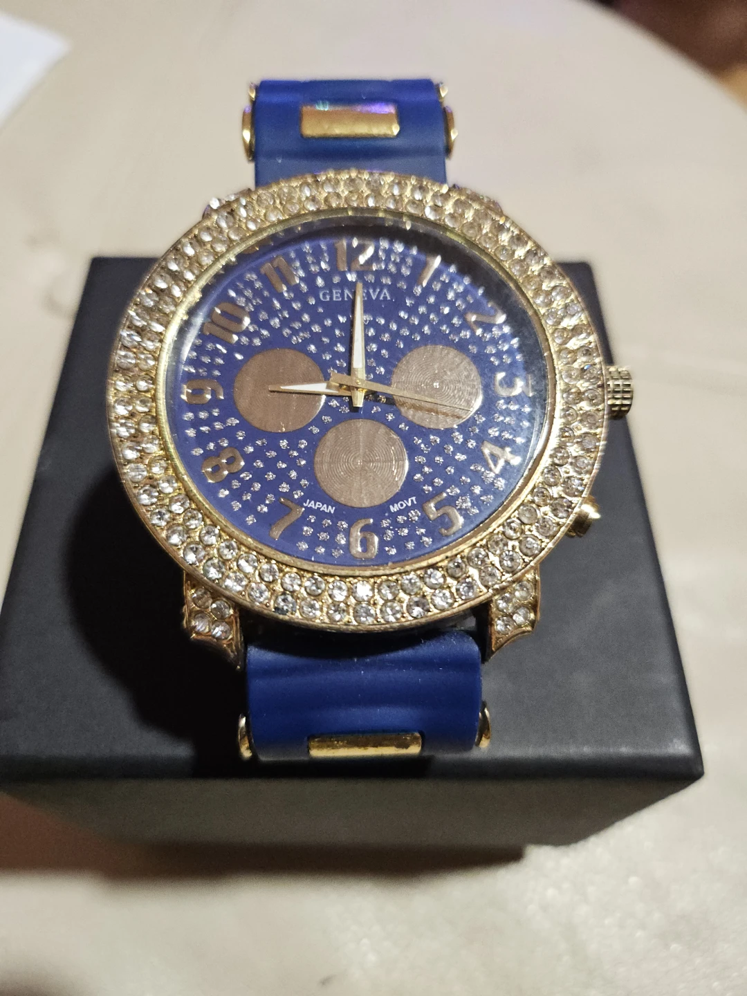 Geneva Blue & Gold Rhinestone Watch