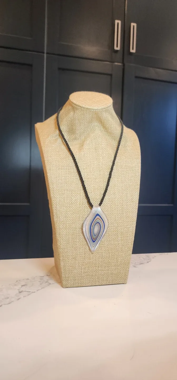 Unique Blue & White Swirl Art Glass Pendant Necklace