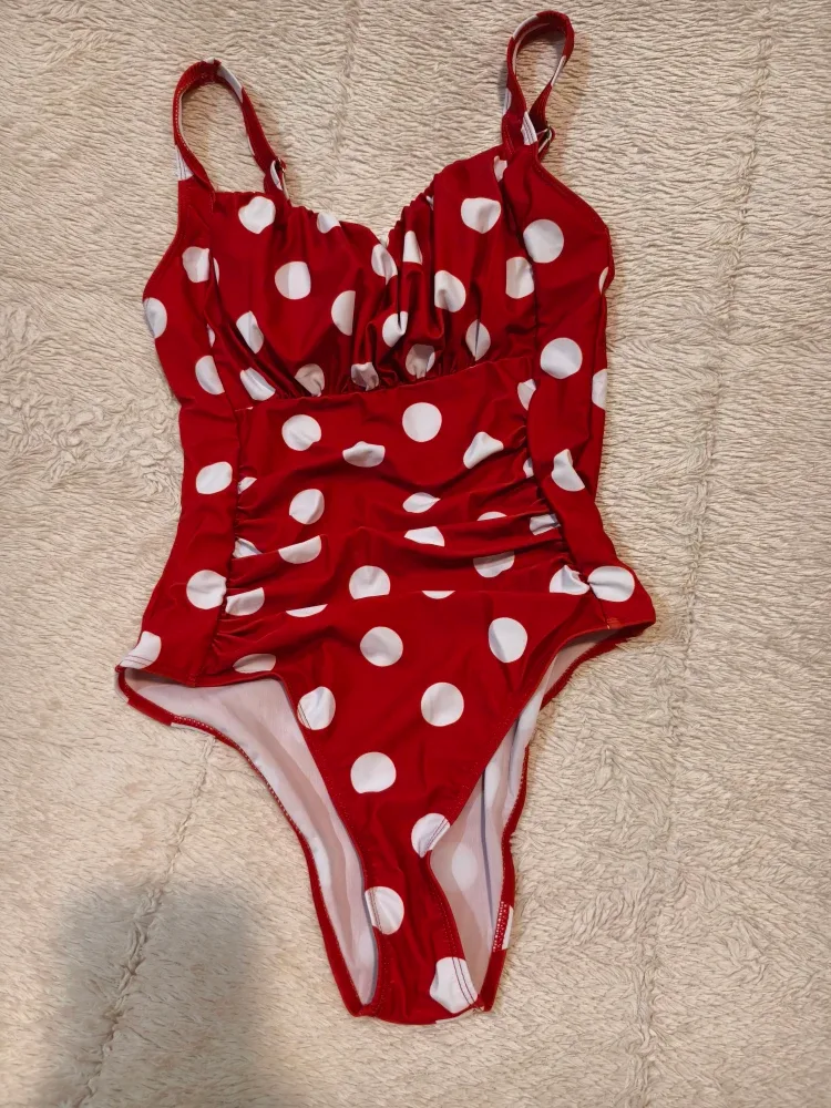 Red & White Polka Dot One Piece Swimsuit - Size M