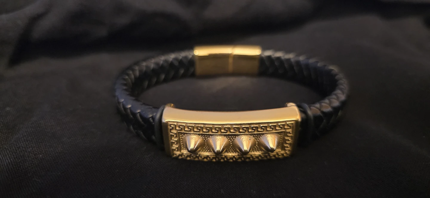 Braided Leather Bracelet with Gold Accent