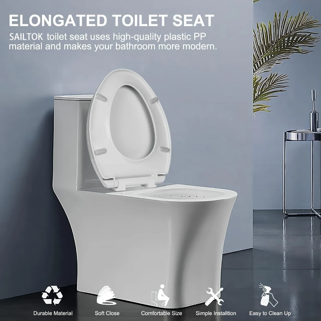 Soft-Close Elongated Toilet Seat – SAILTOK 18.5” No-Slam | White - photo 4
