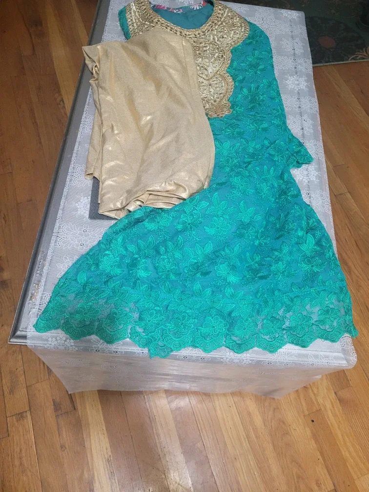 Teal & Gold Embellished Indian Outfit