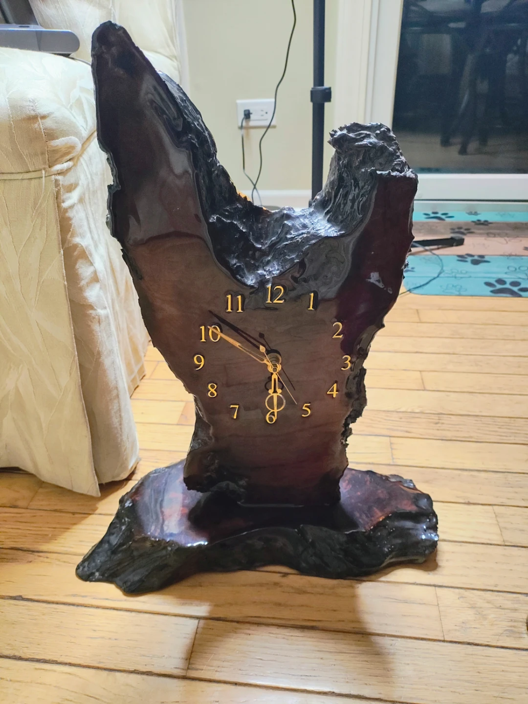 handmade vintage live edge redwood burl wood slab clock. 